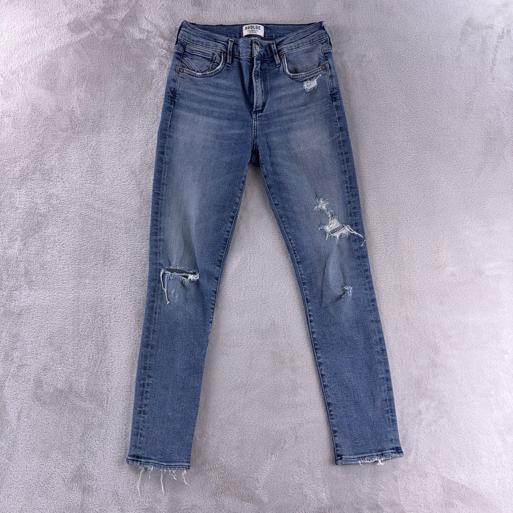 AGOLDE Jeans Womens Size 25x26 Blue Distressed Raw Hem Stretch Skinny Denim‎